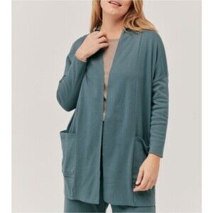 NWT Pact Organic Cotton Airplane Wrap Cardigan Blue XS/Small Sweater Open Cozy